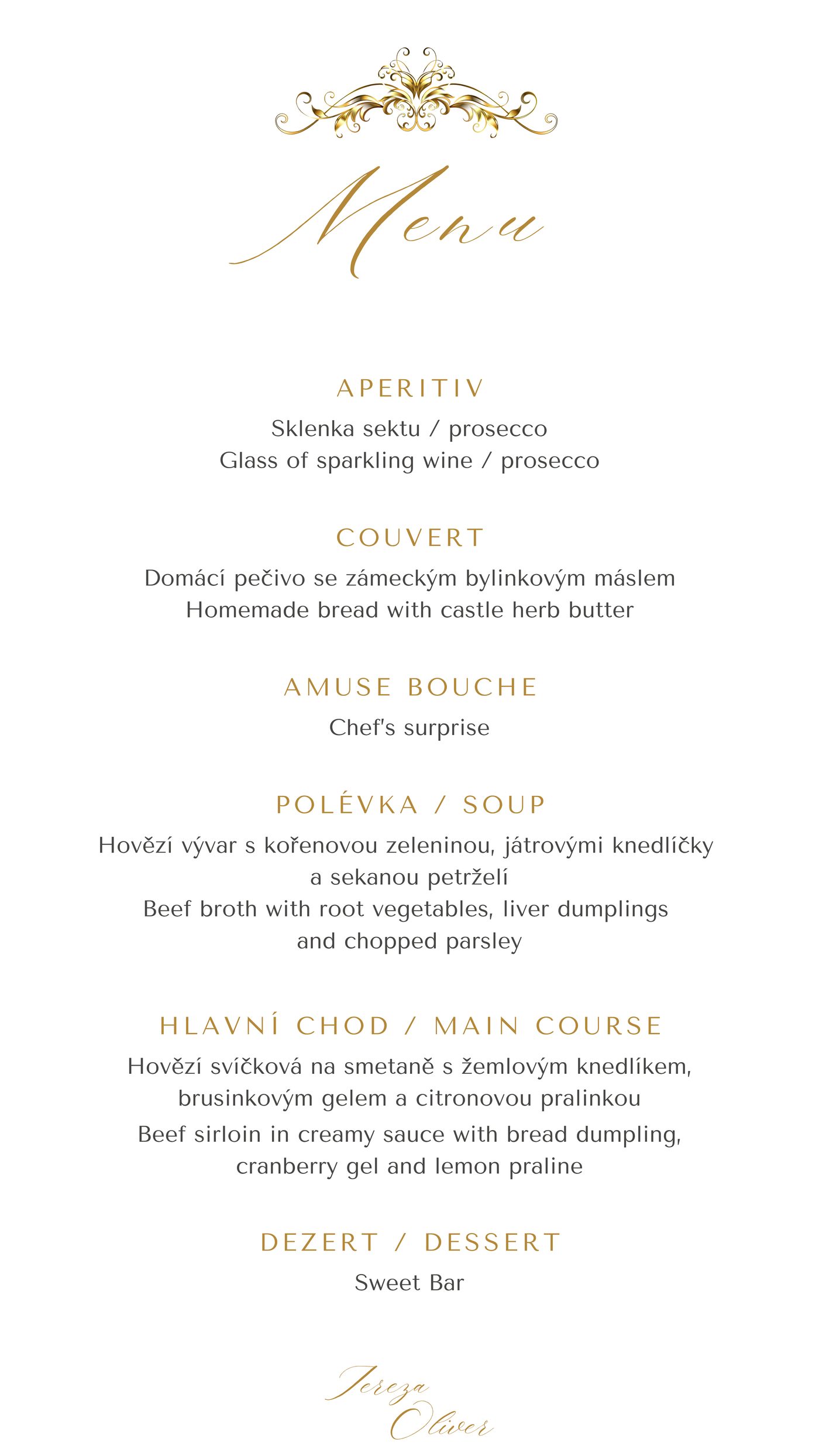Svatební menu — Tereza & Oliver